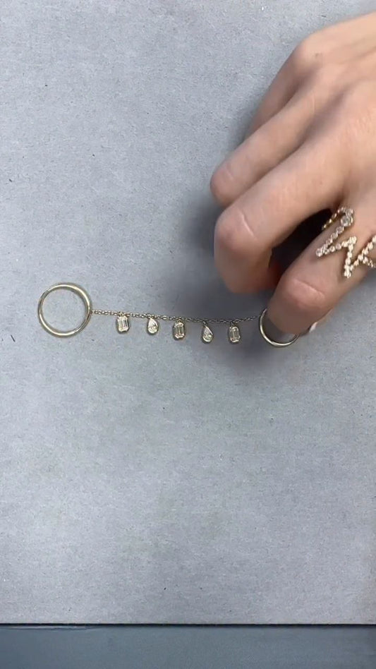 Delicate Hand Chain Ring with Mini Charm Drops