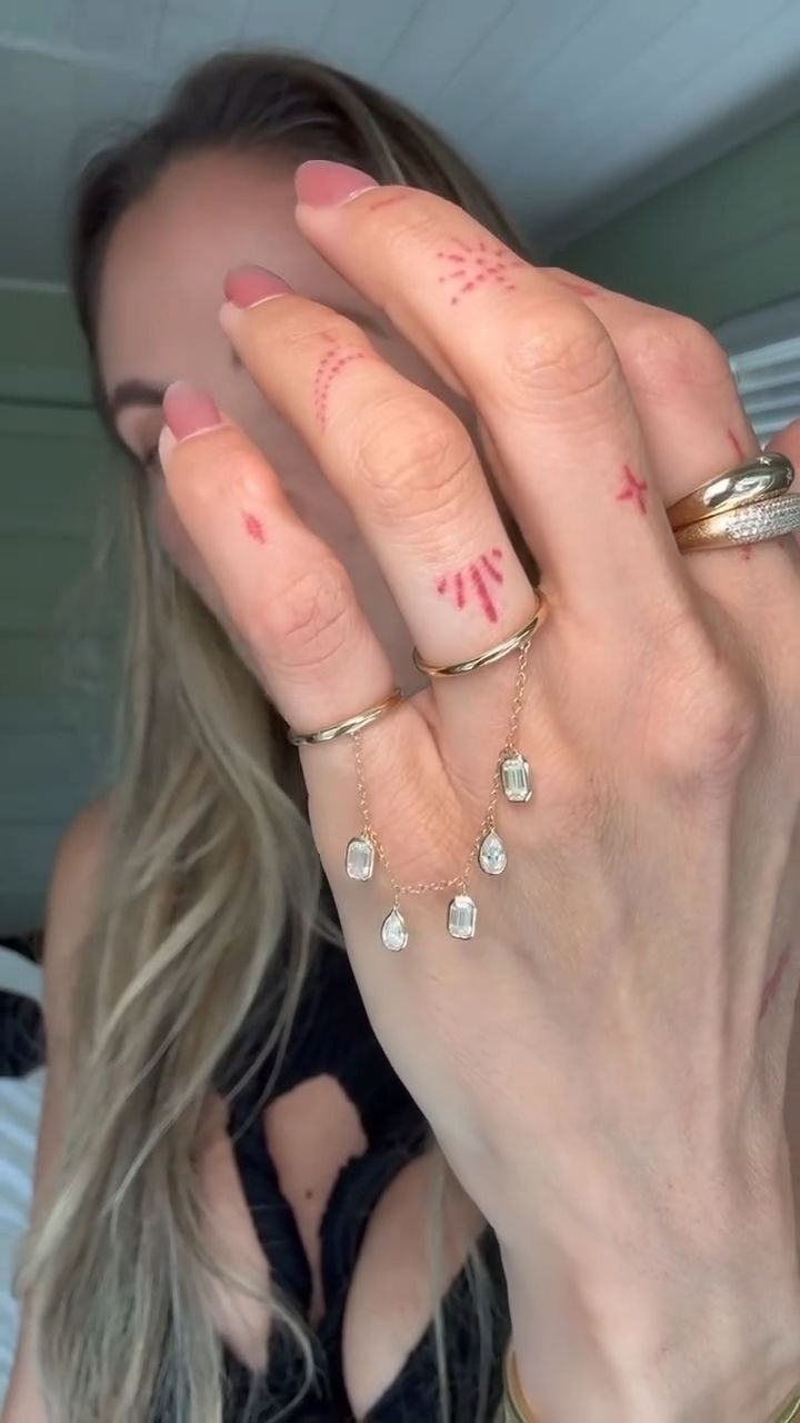 Delicate Hand Chain Ring with Mini Charm Drops