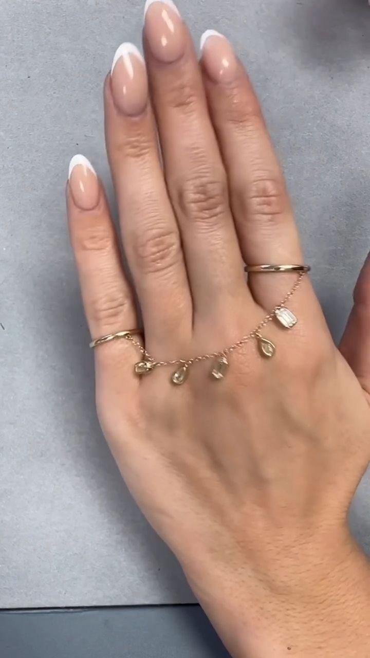 Delicate Hand Chain Ring with Mini Charm Drops