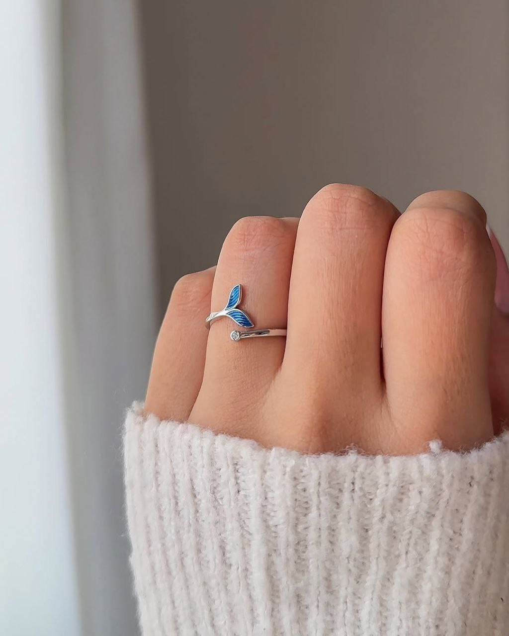 Blue Enamel Mermaid Tail Necklace and Ring Set