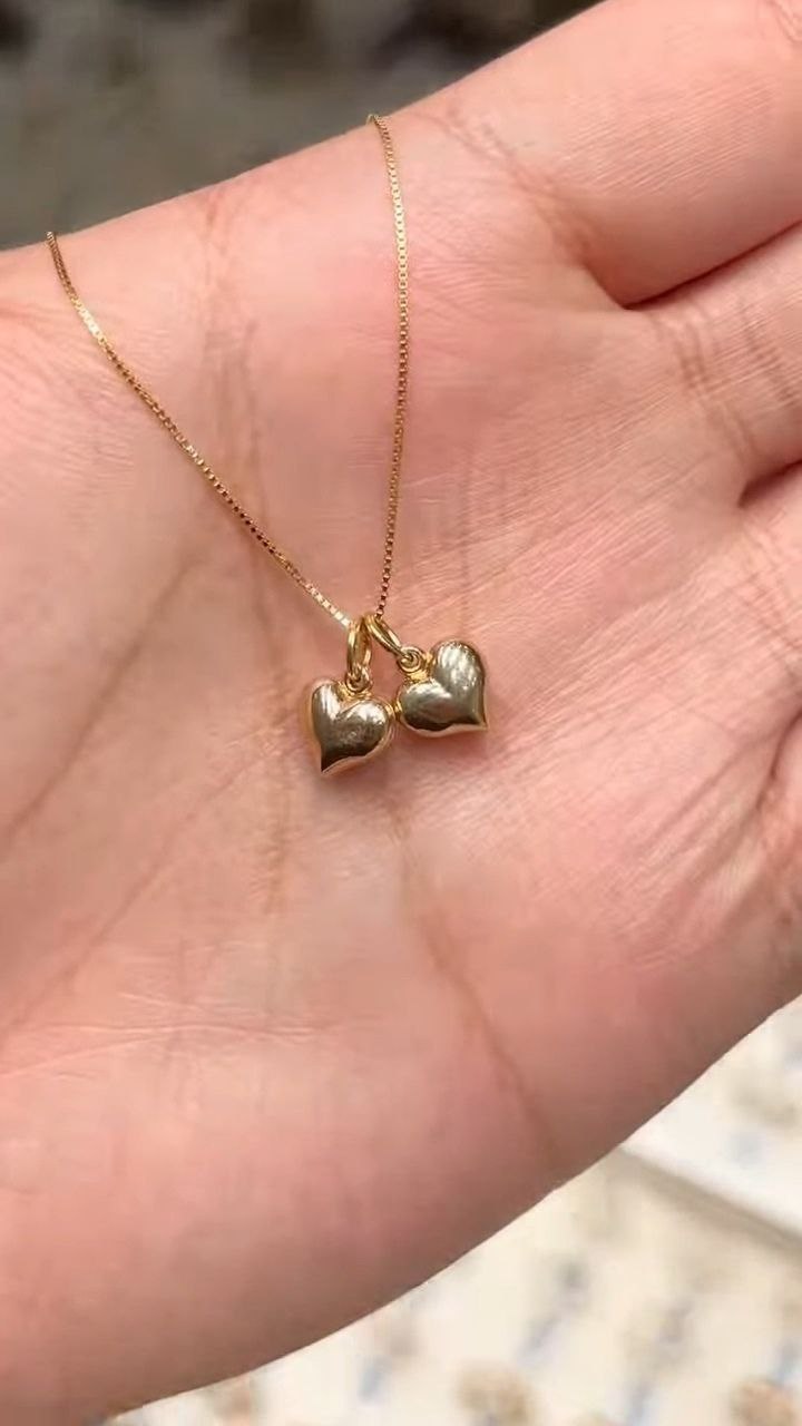 Double Heart Charm Gold Chain Necklace