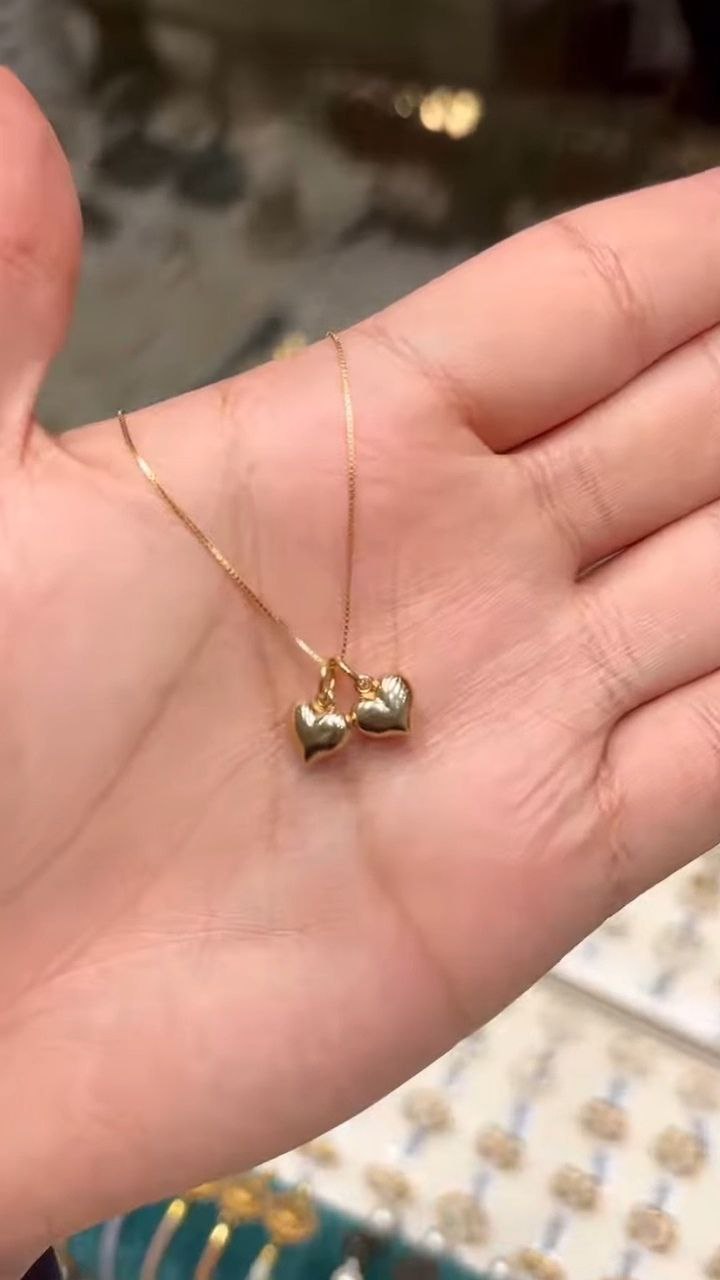 Double Heart Charm Gold Chain Necklace