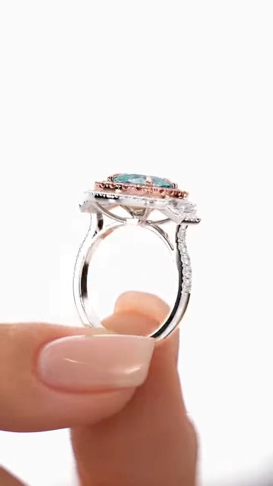 Cushion-Cut Halo Statement Ring with Dual-Tone Accents