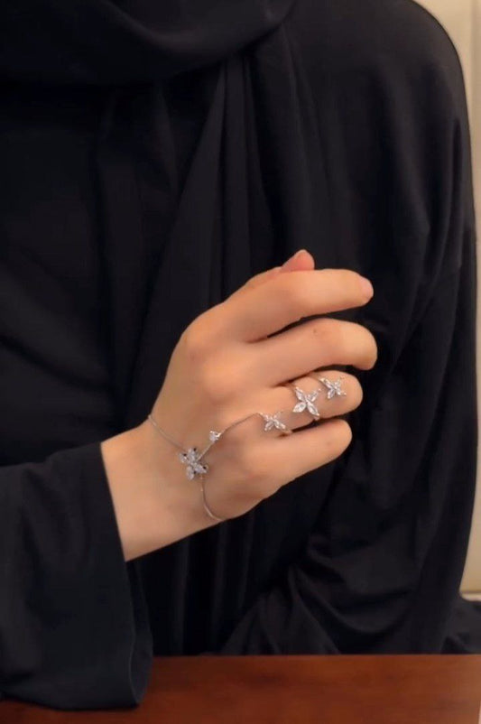 Floral Crystal Hand Harness Ring Bracelet