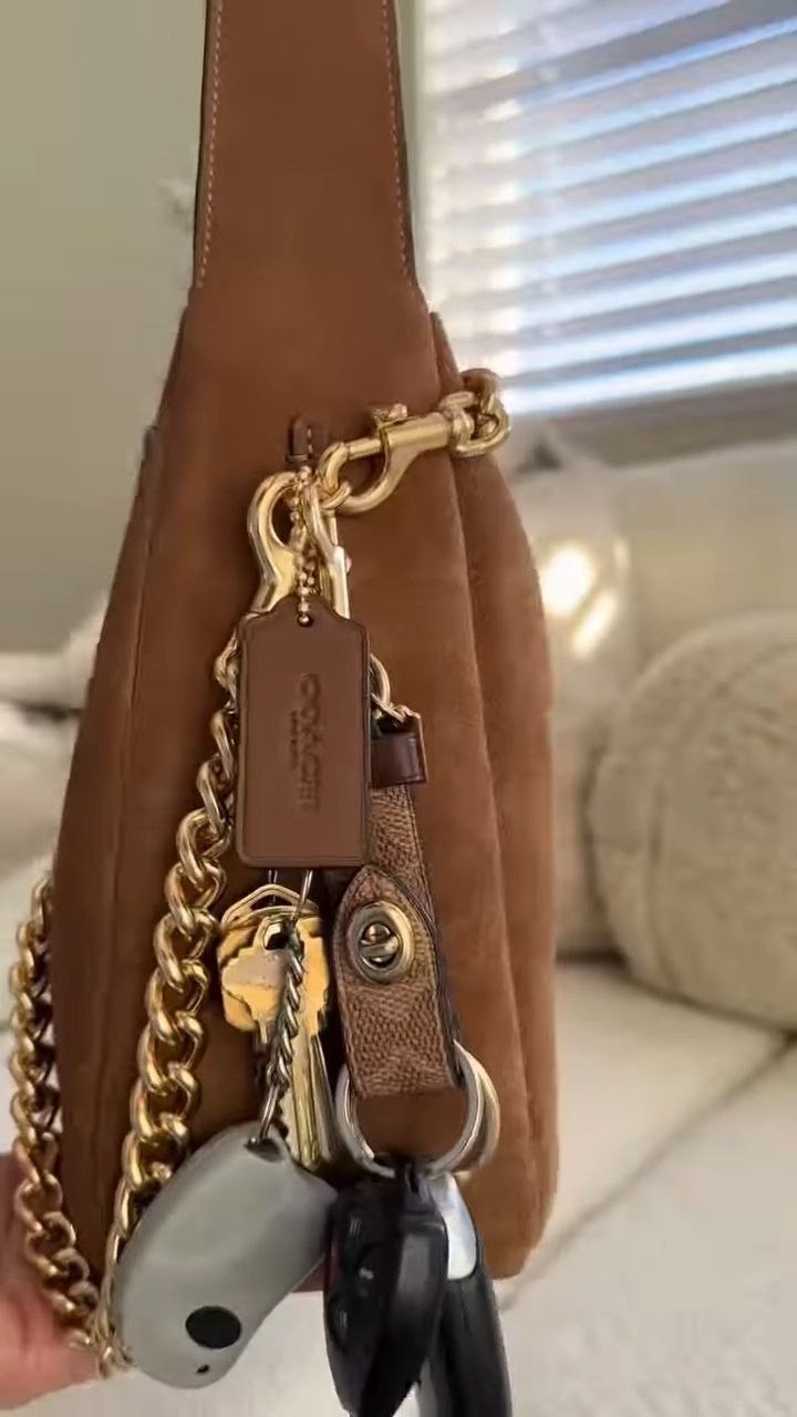 Classic Brown Leather Chain-Handle Bucket Bag