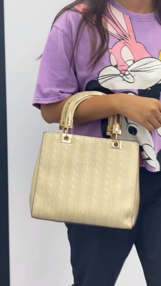 Elegant Gold Textured Handbag with Dual Handles