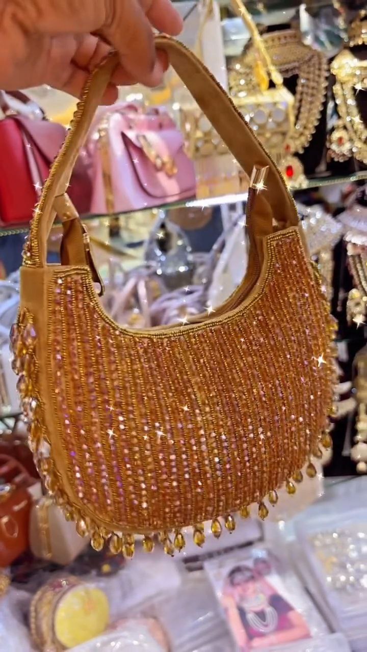 Ivory Beaded Shoulder Bag with Crystal Fringe