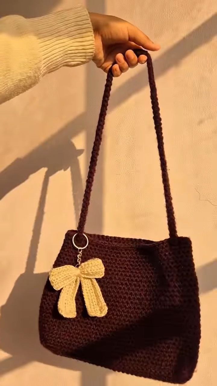 Handcrafted Crochet Shoulder Bag with Bow Charm