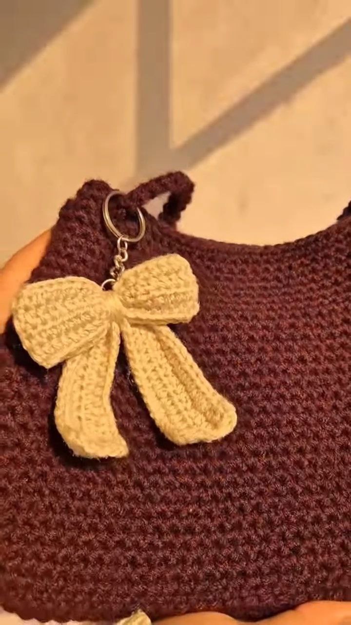 Handcrafted Crochet Shoulder Bag with Bow Charm