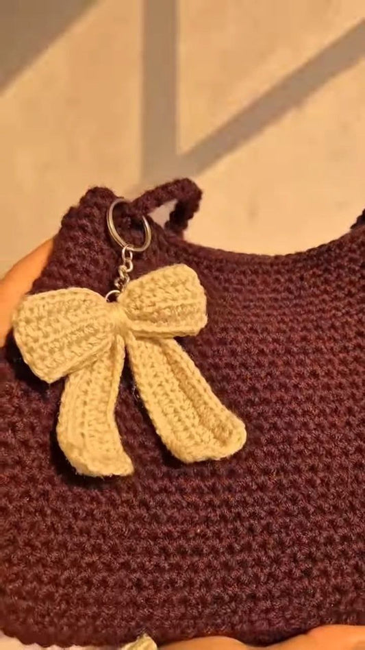 Handcrafted Crochet Shoulder Bag with Bow Charm