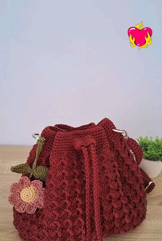 Handcrafted Crochet Drawstring Sling Bag