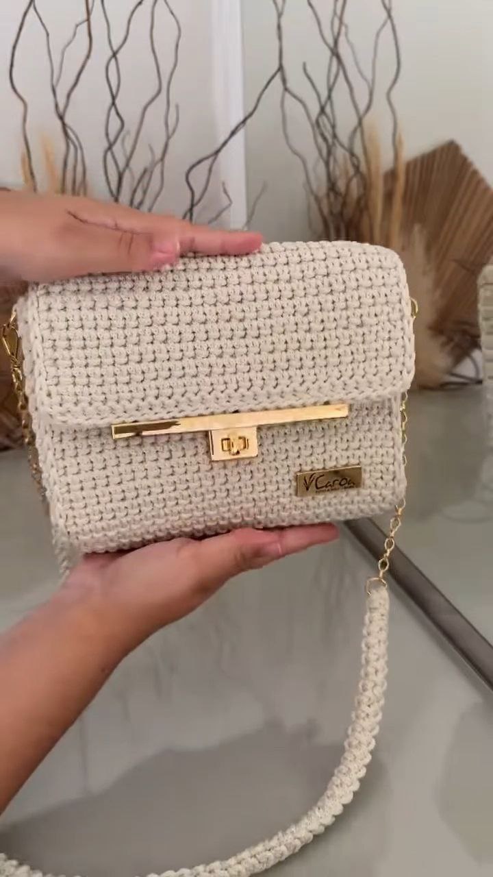 Handcrafted Crochet Flap Sling Bag with Gold Lock
