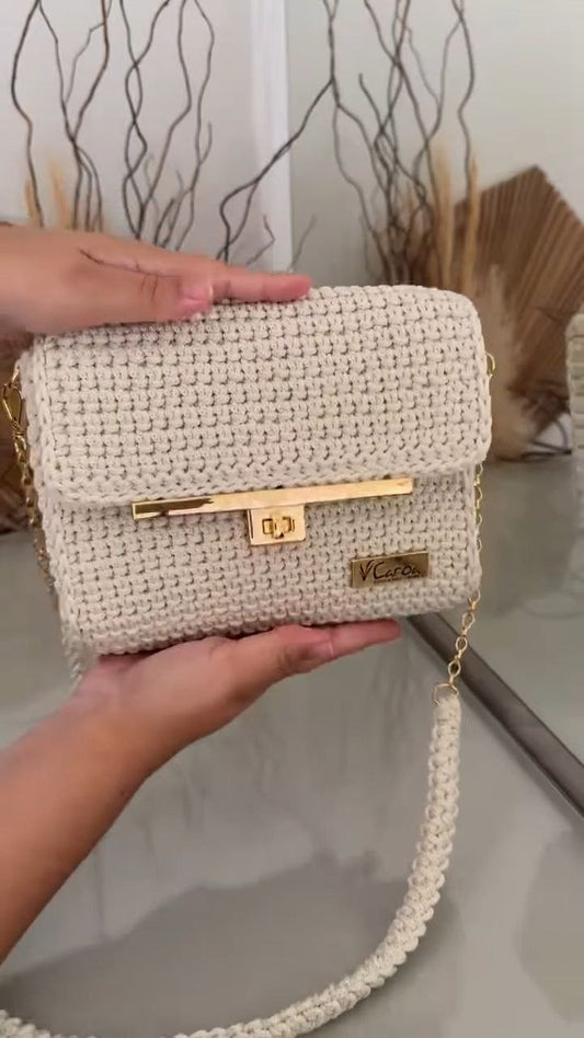 Handcrafted Crochet Flap Sling Bag with Gold Lock