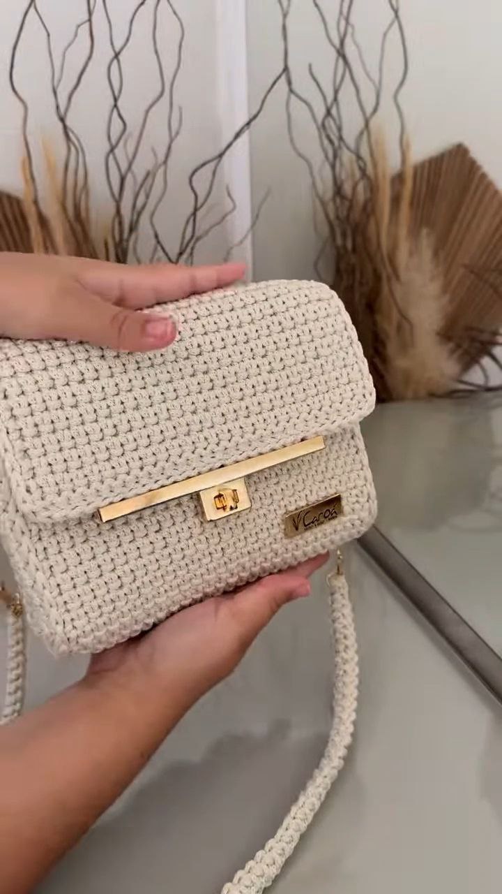 Handcrafted Crochet Flap Sling Bag with Gold Lock