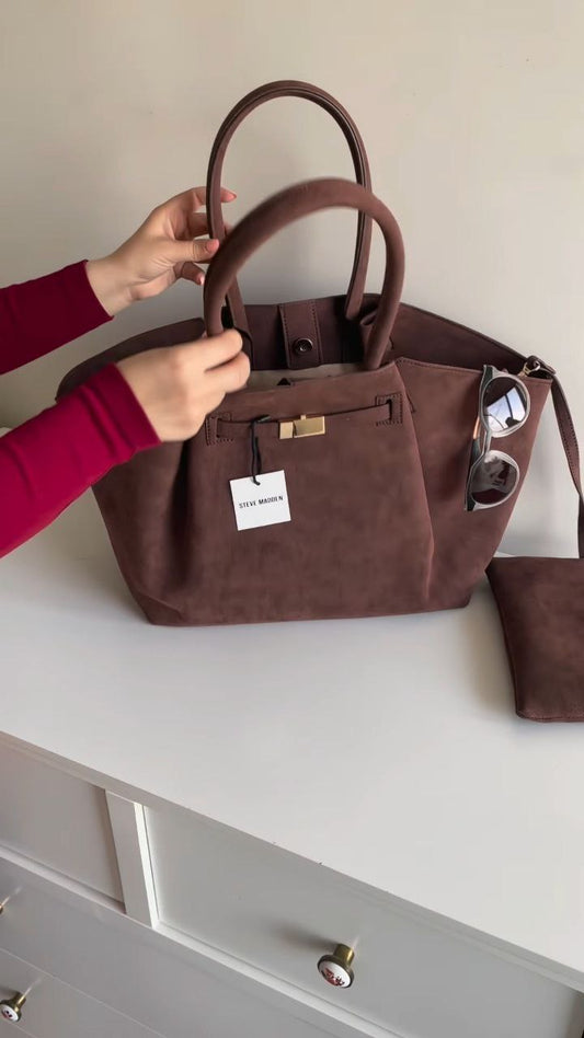 Structured Brown Tote Handbag with Dual Handles