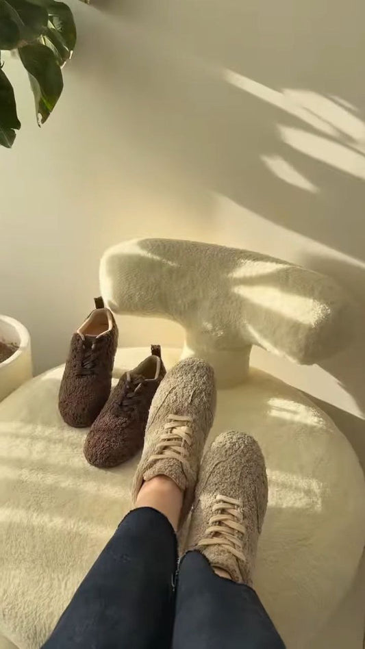 Cozy Knit Lace-Up Indoor Shoes – Soft & Warm Comfort