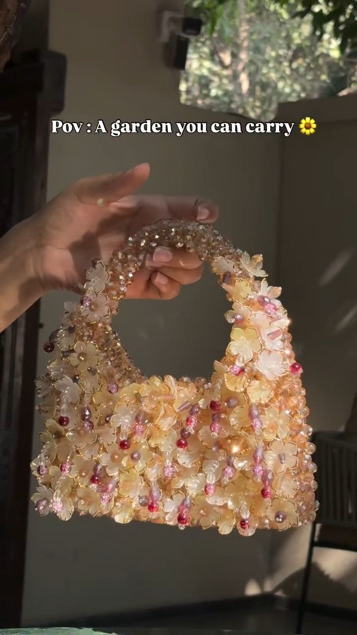 Floral Beaded Mini Handbag with Top Handle