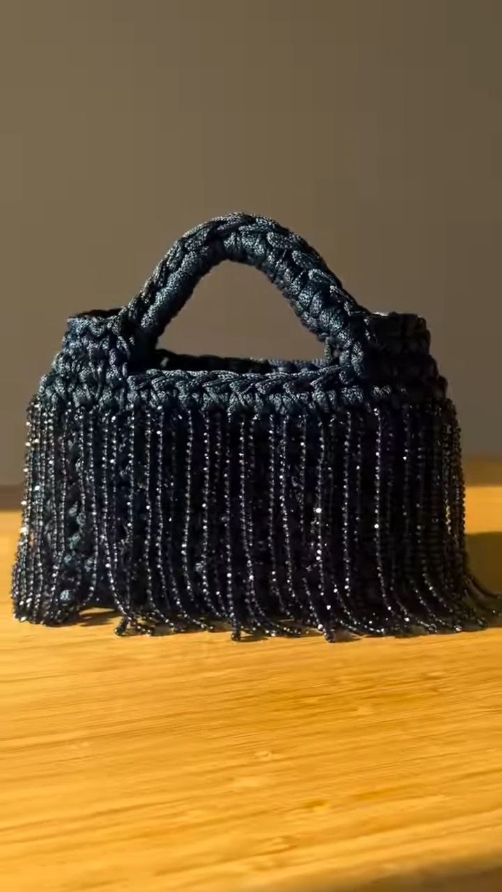 Beaded Fringe Mini Handbag with Braided Handle
