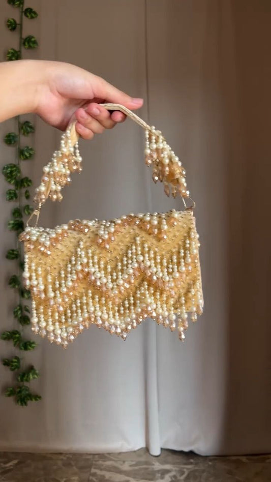 Pearl Embellished Circular Clutch Bag