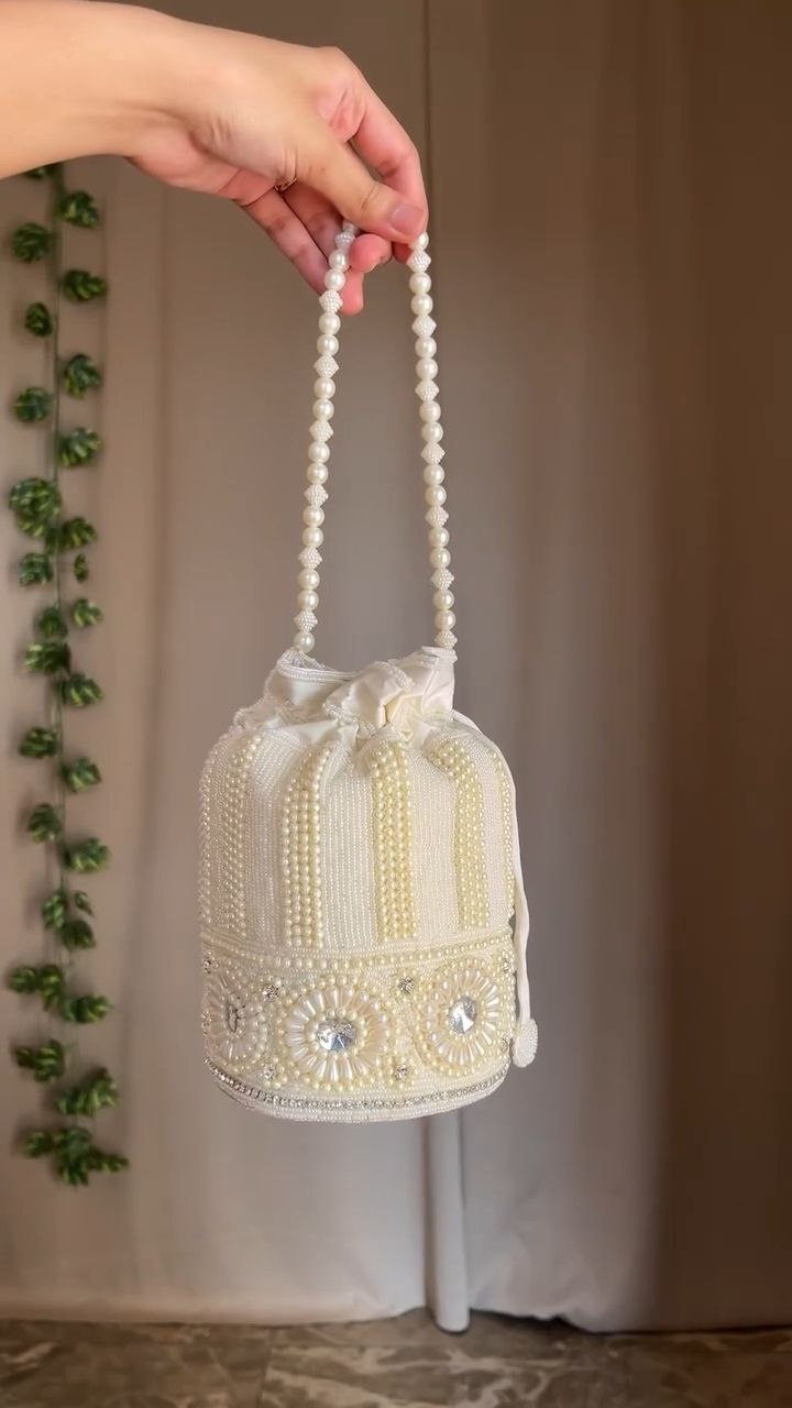 Pearl Embellished Circular Clutch Bag