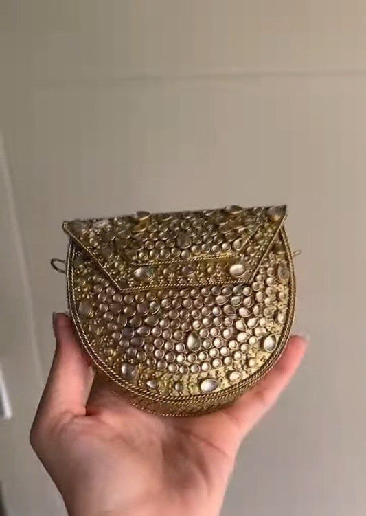 Gold Embellished Envelope Clutch