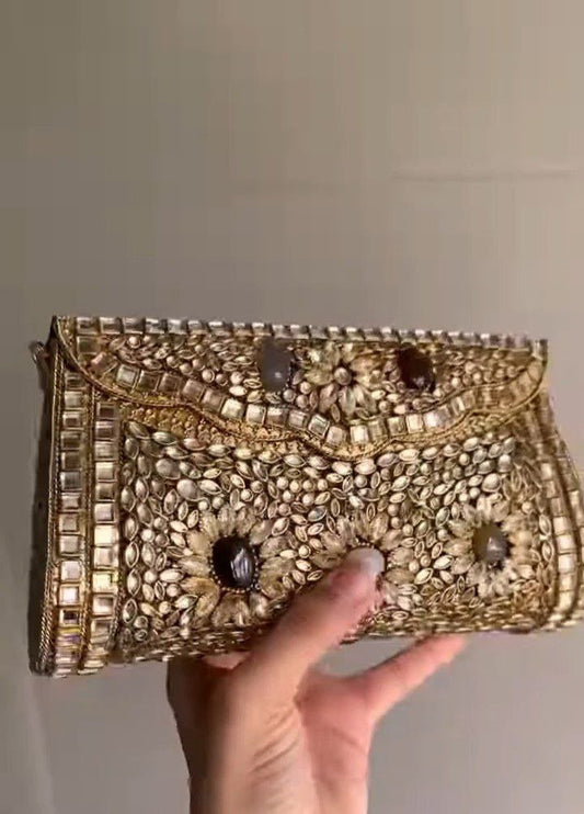 Gold Embellished Envelope Clutch