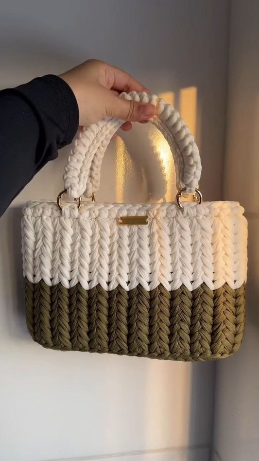 Handcrafted Crochet Tote Bag with Pearl & Charm Detailing