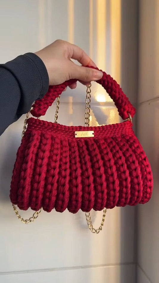 Handcrafted Crochet Tote Bag with Pearl & Charm Detailing