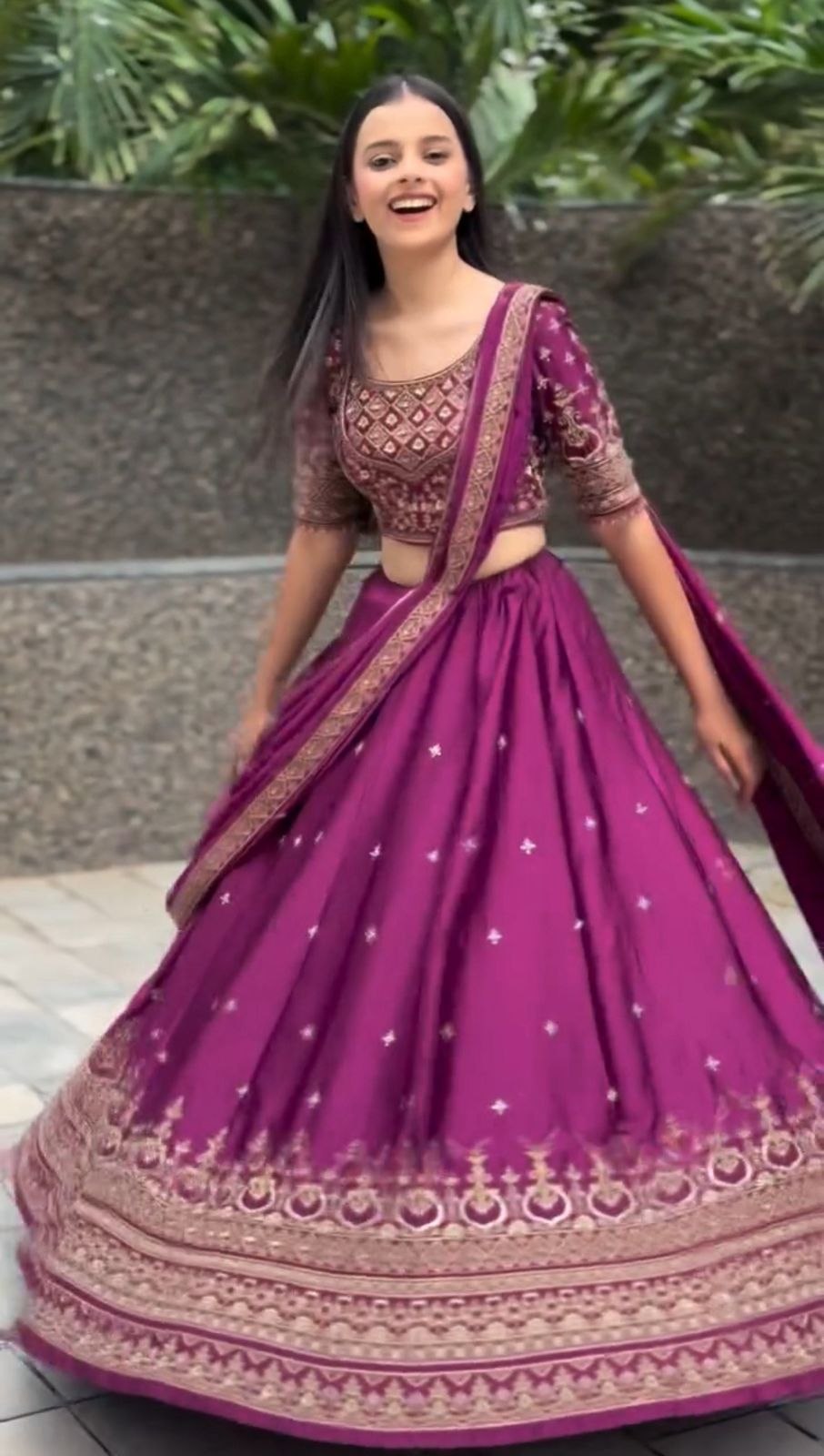 Wine Embroidered Lehenga Choli with Dupatta