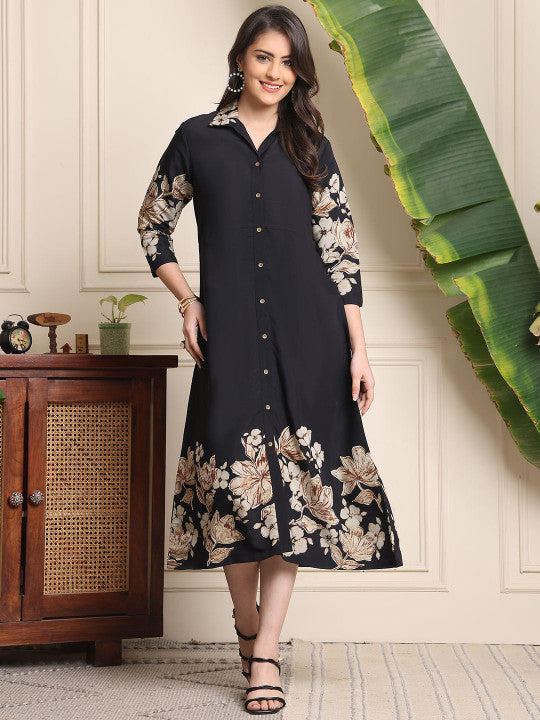 Floral Printed A-Line Midi Dress