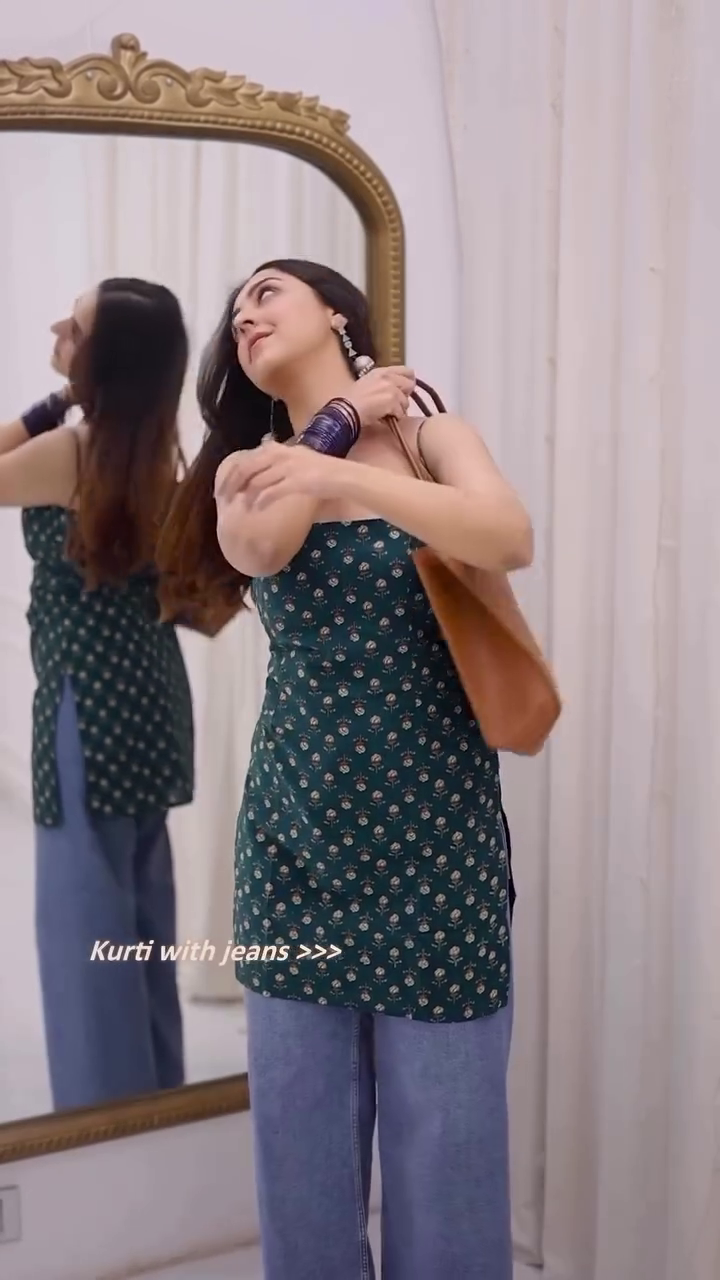 Blue Square Neck Printed Kurti with Full Sleeves – Indo-Western Fit