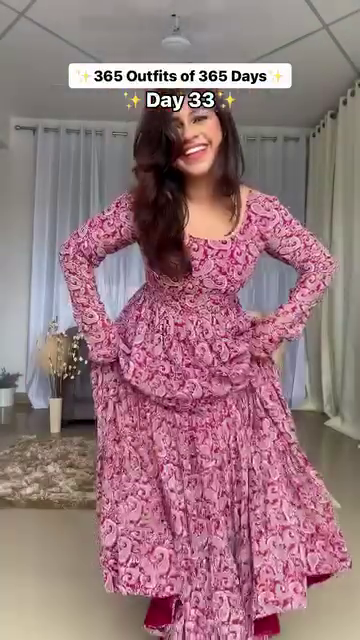 Pink Floral Printed Tiered Anarkali Kurti Set with Dupatta – Flowy Fit & Flare