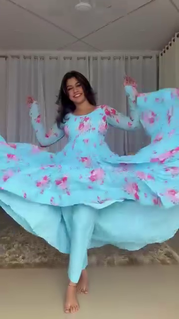 Sky Blue Floral Printed Anarkali Kurti with Dupatta – Summer Cotton Set