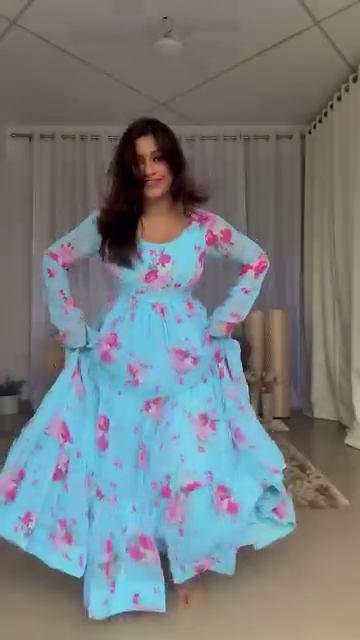 Sky Blue Floral Printed Anarkali Kurti with Dupatta – Summer Cotton Set