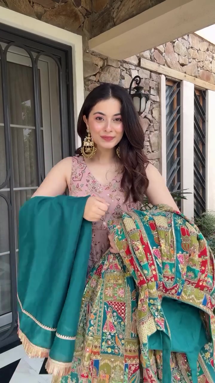 Multicolor Rajasthani Digital Printed Anarkali Gown Set with Teal Dupatta