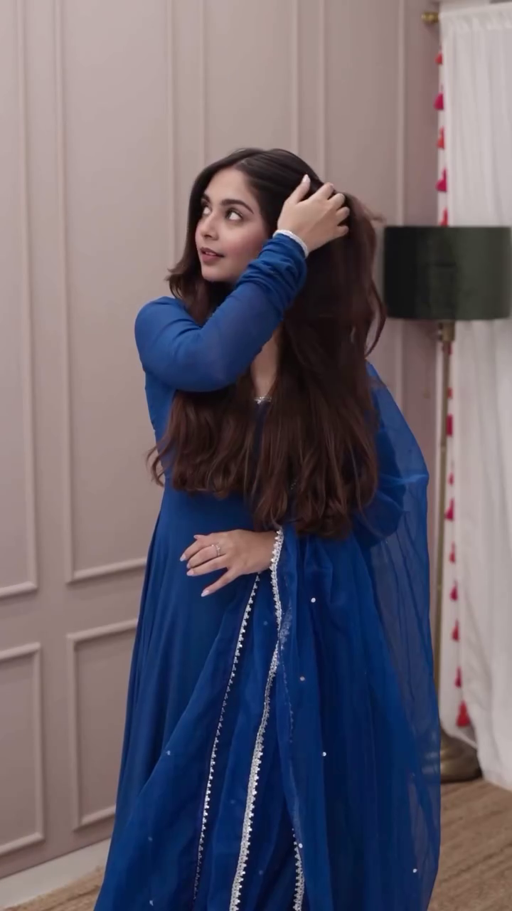 Royal Blue Georgette Anarkali Suit Set with Mirror Lace Dupatta