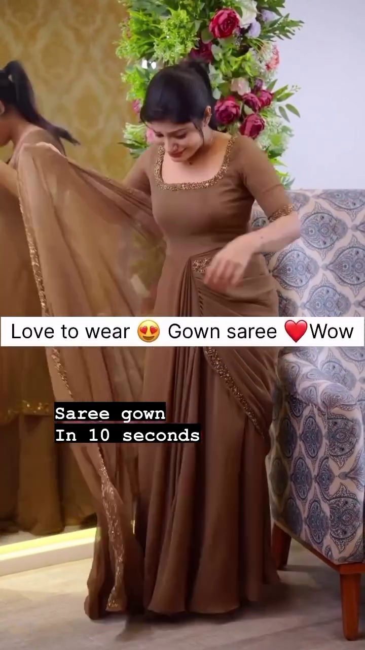 Elegant Coffee Brown Gown Gown Saree with Sequin Border