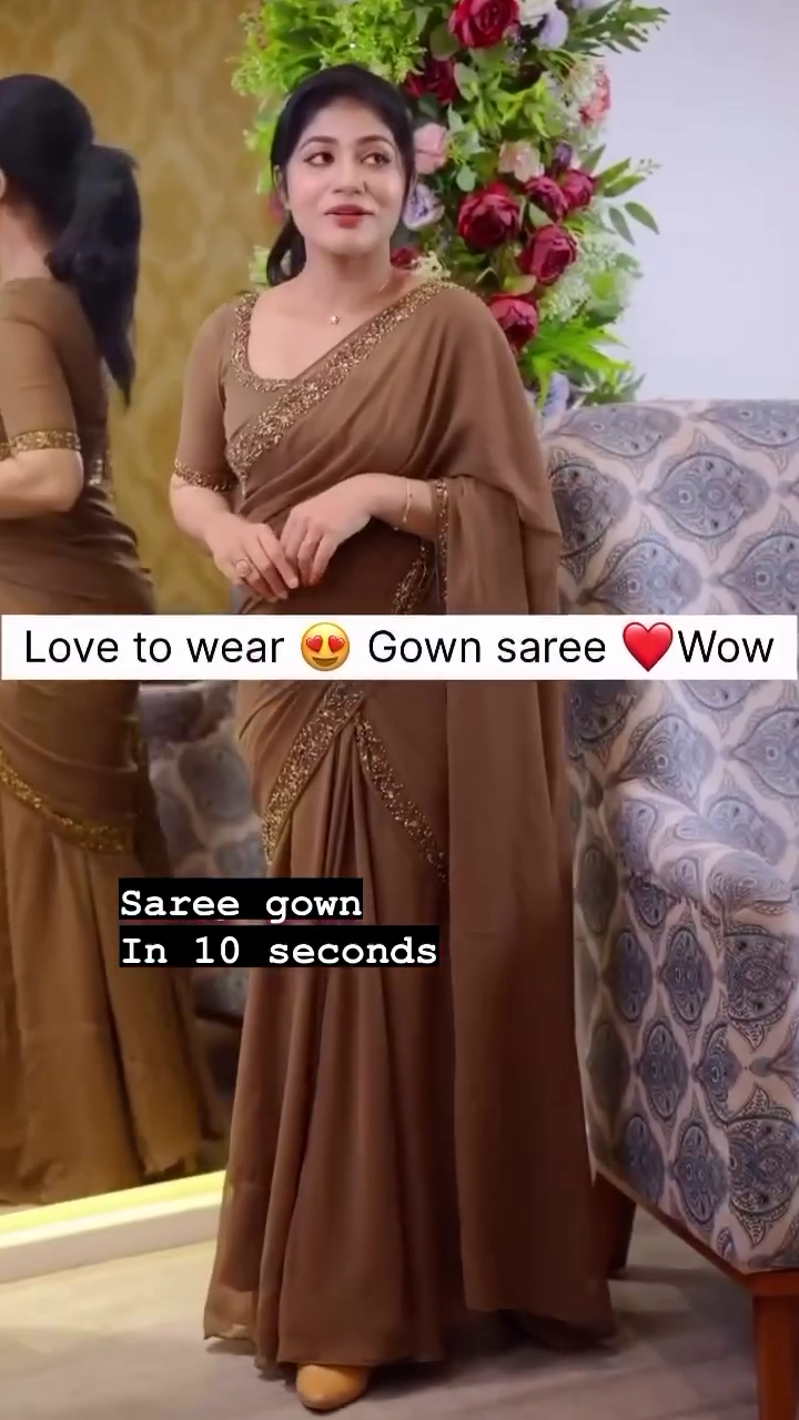 Elegant Coffee Brown Gown Gown Saree with Sequin Border