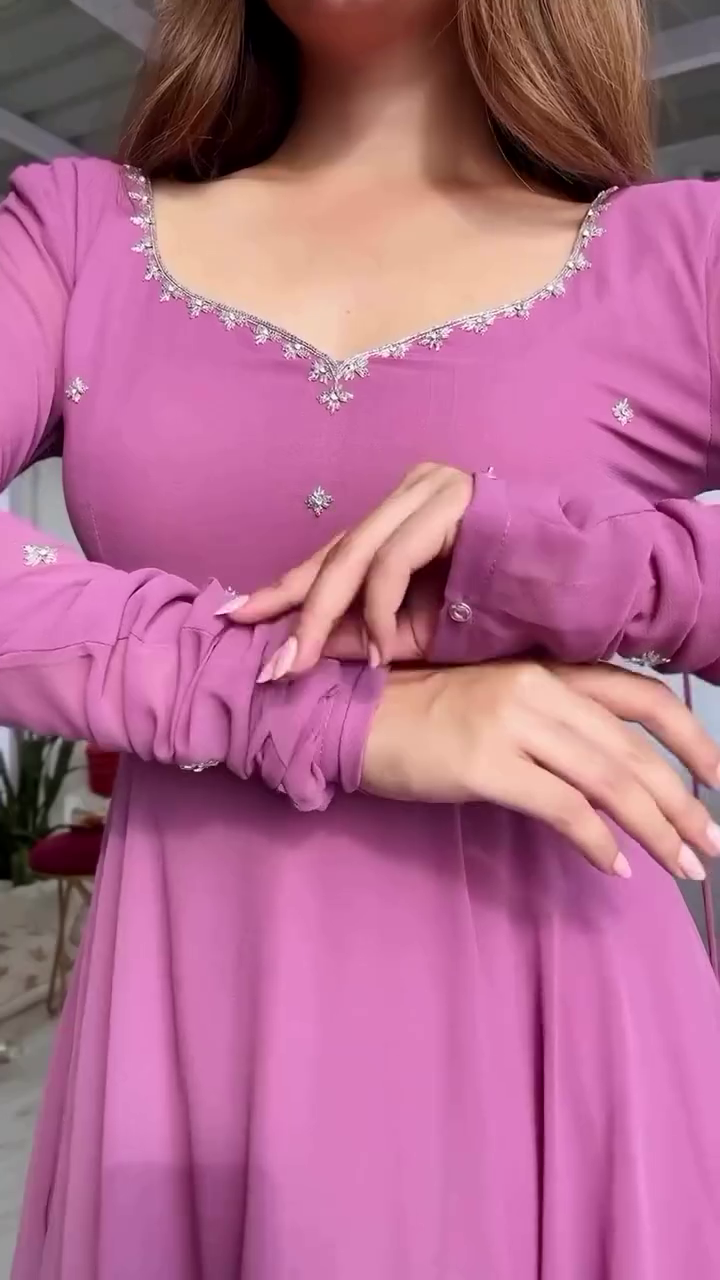Mauve Pink Flared Anarkali Gown with Hand Embellishment