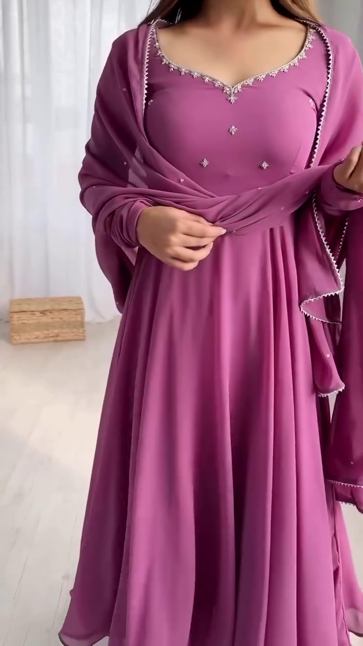 Mauve Pink Flared Anarkali Gown with Hand Embellishment