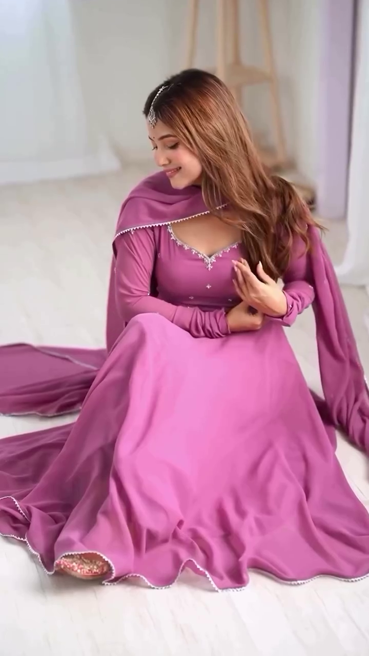 Mauve Pink Flared Anarkali Gown with Hand Embellishment
