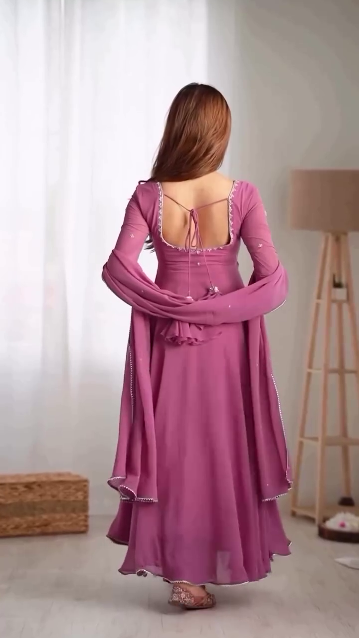 Mauve Pink Flared Anarkali Gown with Hand Embellishment