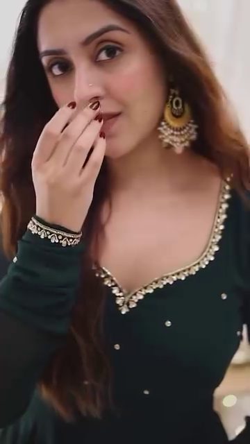 Bottle Green Anarkali Gown with Golden Border Detailing