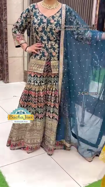 Heavy Embroidered Sharara Set – Red, Navy Blue, Teal
