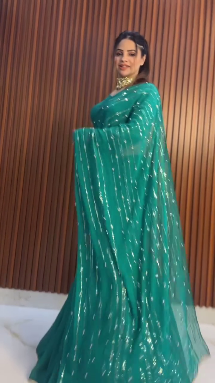 Bottle Green Ruffle Saree Gown with Sequin Detailing