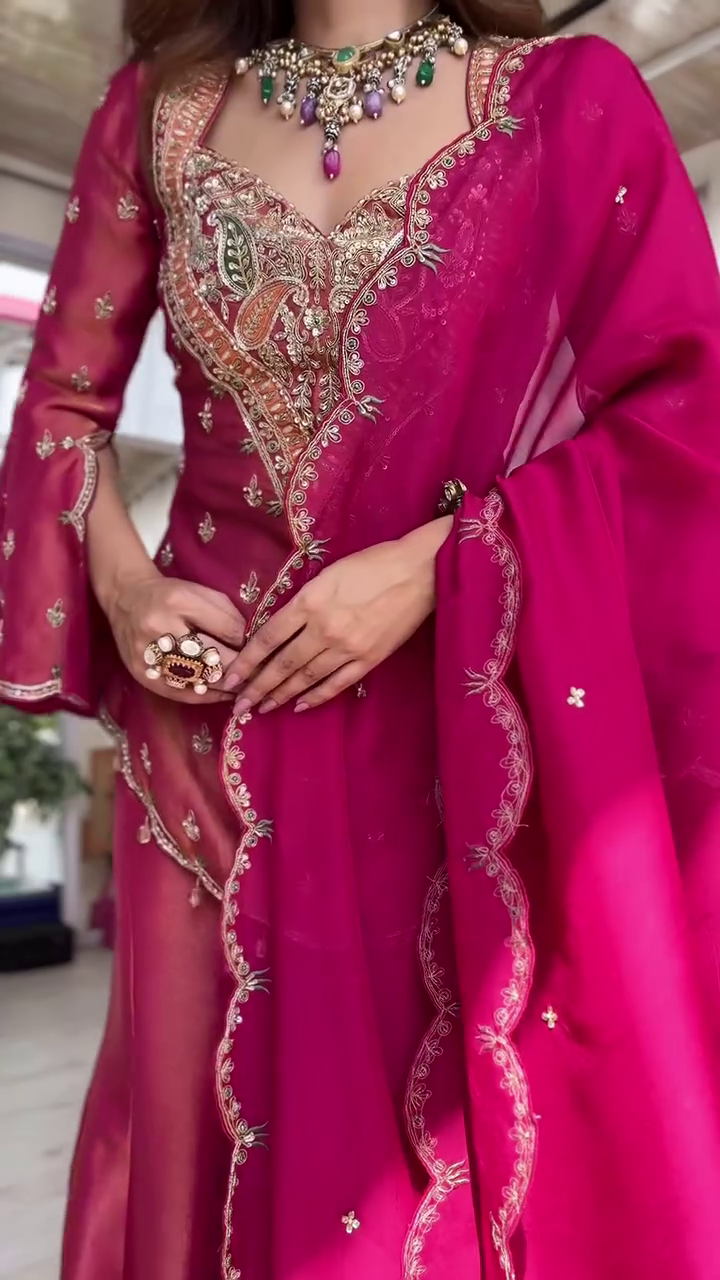 Embroidered Sharara Suit Set with Dupatta