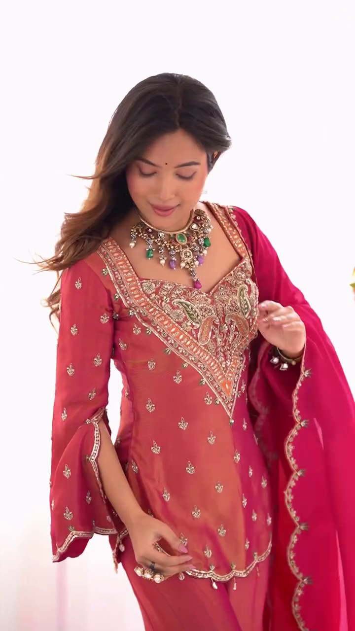 Embroidered Sharara Suit Set with Dupatta