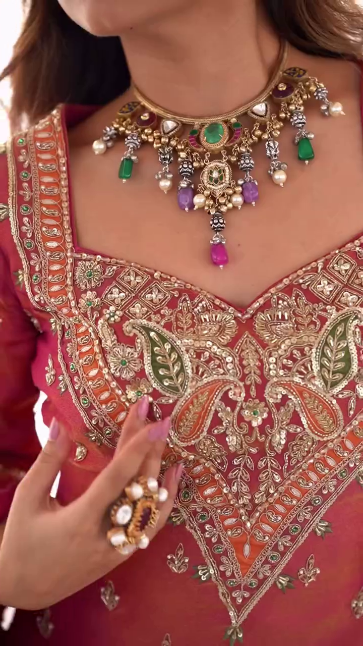 Embroidered Sharara Suit Set with Dupatta