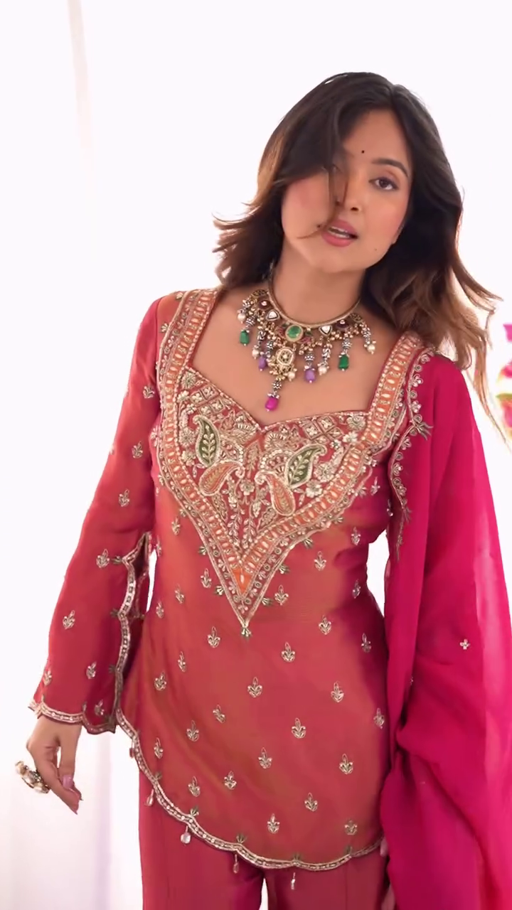 Embroidered Sharara Suit Set with Dupatta
