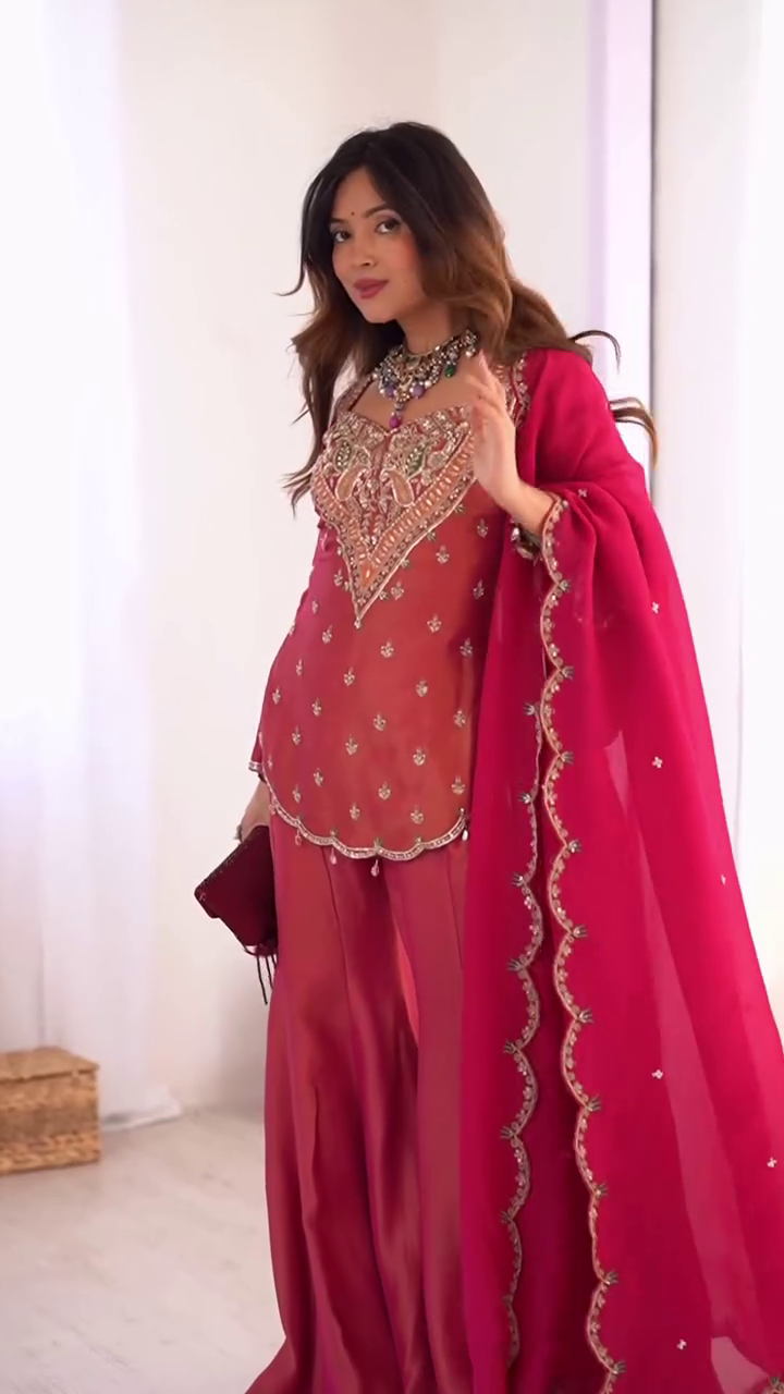 Embroidered Sharara Suit Set with Dupatta